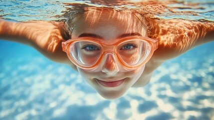 Fototapeta premium Female swimmer at the swimming pool.Underwater photo.