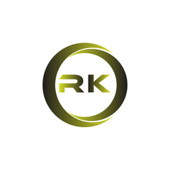 Initial letter RK swoosh ring company logo deep green and deep gray. Template Vector Illustration