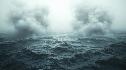 Moody Seascape with Fog and Dark Clouds: A Dramatic Ocean Scene