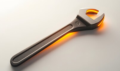 Fototapeta premium Glowing adjustable wrench on white background.