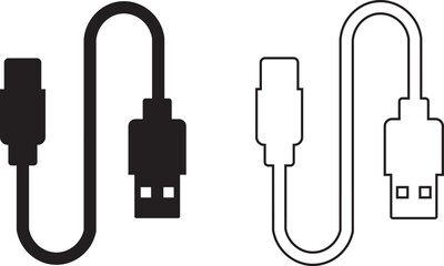 USB cable port icon set. USB type C A lightning and micro usb mobile phone charger vector collection isolated transparent. Plug adapter symbol. Electronic device connector. Smartphone charger sign