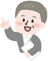 指差しで教えるシニア男性