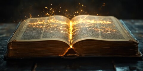 Fototapeta premium Open book with sparks