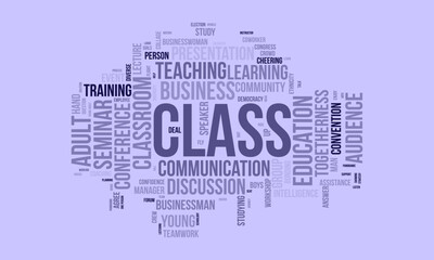 Class word cloud template. Class concept vector tagcloud background.