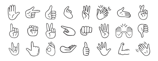 hand gesticulations doodle hand drawn icon. Outline drawing hand gesticulations line clipart symbol