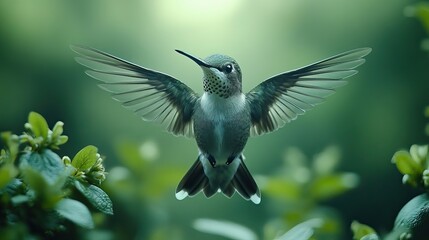 Fototapeta premium A striking hummingbird in flight is elegantly captured against the backdrop of a national park