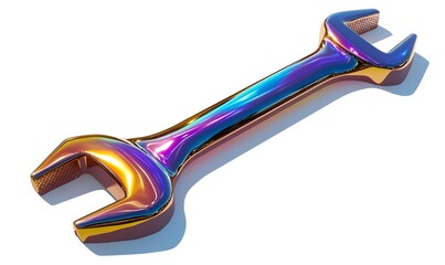 Iridescent wrench isolated on white.