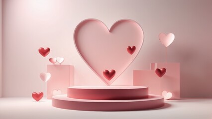3d podium, beautiful hearts