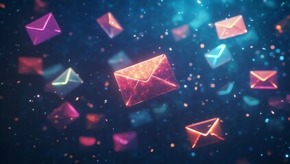 Naklejka premium Glowing email icons floating in digital space.