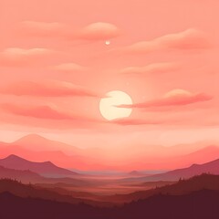 Fototapeta premium A Pink Sunset Over Rolling Distant Mountains