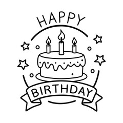 Cute Birthday Cake Vector with Decorative Banner and Candles