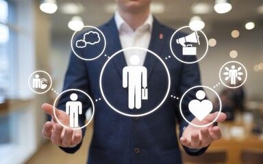 Businessman presenting holistic employee wellbeing strategy