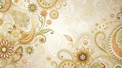 Elegant Cream and Gold Floral Paisley Design Background with Intricate Swirls and Flourishes