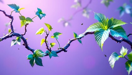 Serene Spring Vine, Lush Greenery Against a Lavender Sky