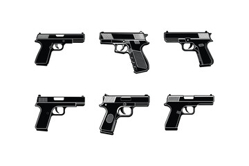 "Set of Glock 17 Gun Vector Illustration"

