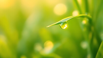 Morning Dewdrop on a Blade of Grass, A Serene Nature Photography