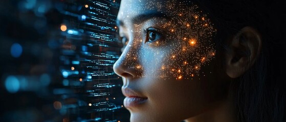 Futuristic Portrait with Cosmic Elements on Face