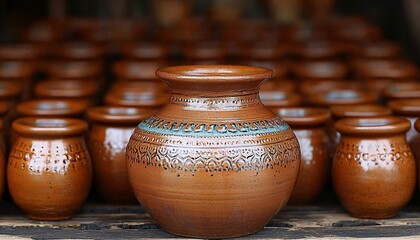 Handcrafted Clay Pots in Artisanal Display