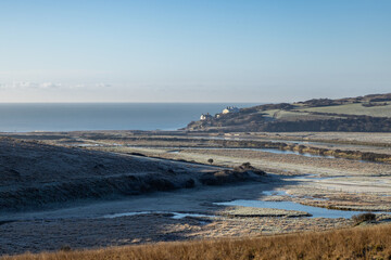 A view over the Cucukmere Valley in Sussex, on a sunny but frosty January morning