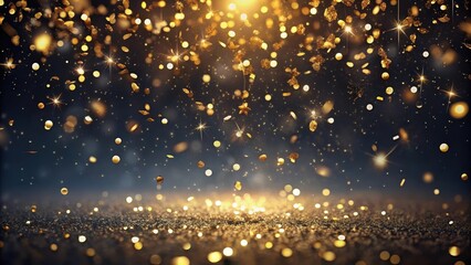 Fototapeta premium A Luxurious Shower of Golden Confetti Falling onto a Sparkling Surface, Creating a Festive and Elegant Atmosphere