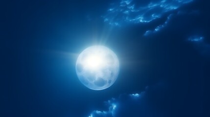 Bright Full Moon Shines in Night Sky Among Clouds