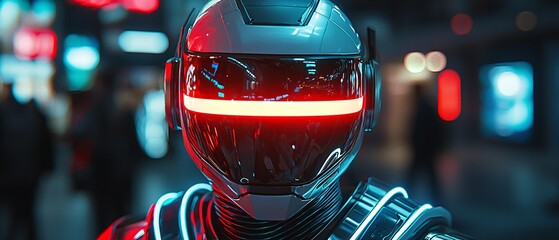 Futuristic Robot with Neon Lights in Urban Environment