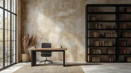 Elegant Virtual Presentation Room for Online Meetings: Ideal Background for Zoom Calls and Teams Conference, Modern Workspace with Bookshelf