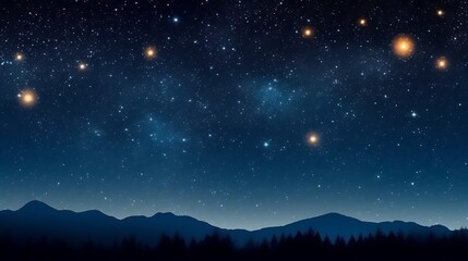 Naklejka premium Starry Night Sky Above Silhouetted Mountains