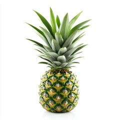Fototapeta premium Fresh Pineapple with Green Leaves on White Background
