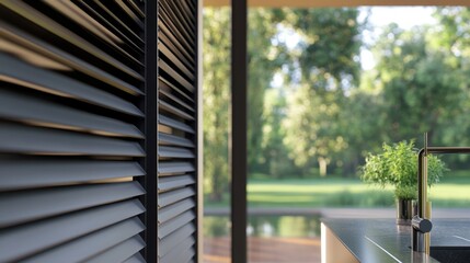 Modern Kitchen with Natural Light and Outdoor View to Green Garden