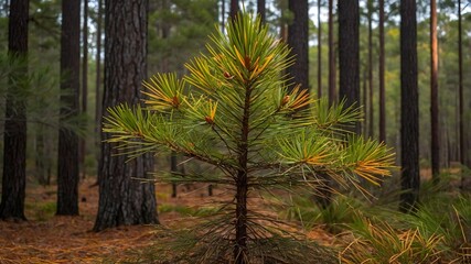 Autumn Harmony: The Bold Contrast of Long leaf Pines and Fall Foliage