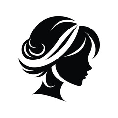 Elegant female profile silhouette with bun hairstyle in black vector style
