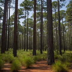 Naklejka premium Historical Wilderness: Settlers and Wildlife in a 19th Century Long leaf Pine Forest