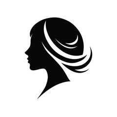 Elegant female head silhouette with short hair and profile view in black