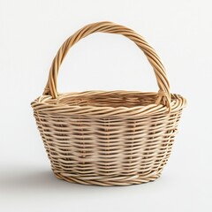 Empty Wicker Basket on White Background