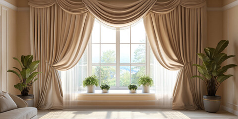 Fototapeta premium Curtain Window Interior Decoration in Living Room Setting