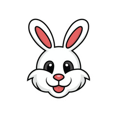 Adorable cartoon bunny face with pink ears and happy expression on white background