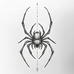 Obraz premium A minimalist black-and-white illustration of a spider with detailed legs and body on a neutral background. Ideal for tattoo designs, nature themes, or educational materials.