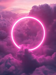 Pink circle in clouded sky