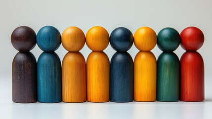 Naklejka premium Colorful wooden people figures on white background. copy space. Banner. diversity and inclusion. HR concept