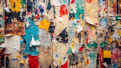 Fototapeta premium A Layered Tapestry of Urban Decay Abstract Texture of Faded and Torn Posters on a Weathered Surface