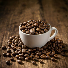 Naklejka premium Cup full of coffee beans.