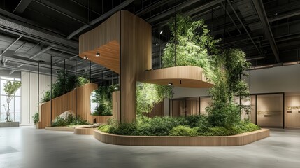 Fototapeta premium Eco-friendly innovation lab featuring sustainable tech solutions and virtual displays