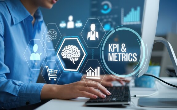 Person analyzing business KPI and metrics data on a computer