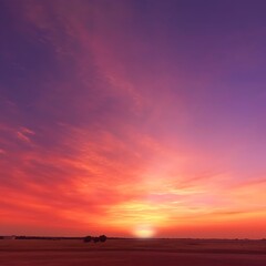 Vibrant Sunset Over a Flat Desert Landscape