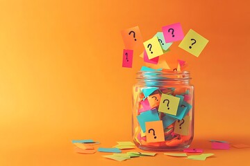 Colorful ticky notes with question marks in a glass jar