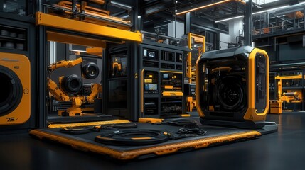 Fototapeta premium AR-driven software development showcasing floating codes and 3D visual diagrams,