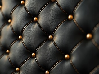 Naklejka premium A black leather texture with gold stitching and refined, sophisticated lighting