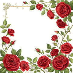Elegant red roses frame border with copy space for text and design on white background