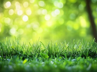 A bright and refreshing bokeh green background with soft lighting and circular spots that create a natural, springtime feeling